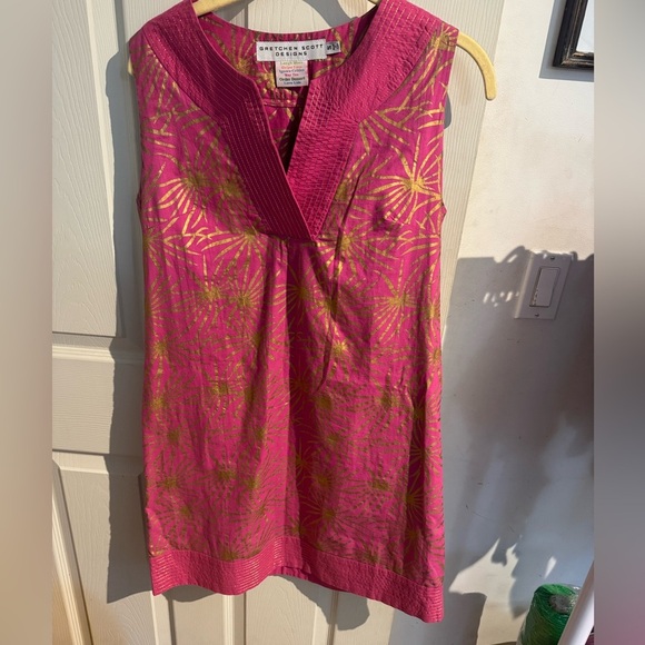 Gretchen Scott Designs Starburst Vneck Sleeveless Dress Pink Gold Size Small - Picture 1 of 12